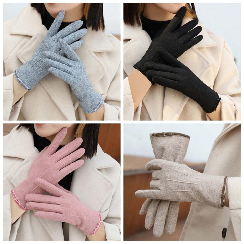 Soft Bow Anti-cold Mittens  Elasticity Finger Mittens Soft Thickened Gloves  Daily
