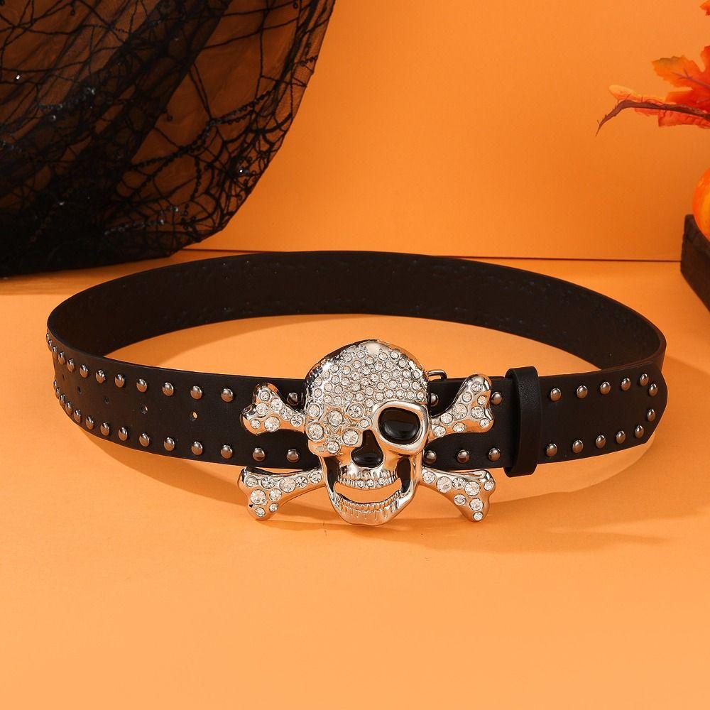 Youth Rhinestone Skull Belt Jeans Decor Pu Waistbands Elegant Rivet Belt Dress Decoration