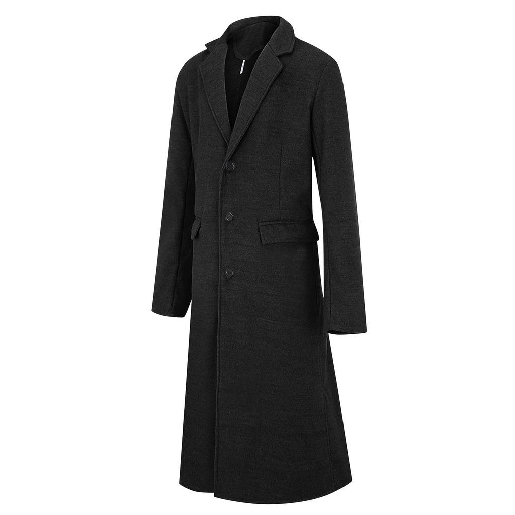 Wintermode Herren Slim Fit Langer einreihiger Thermo-Woll-Trenchcoat