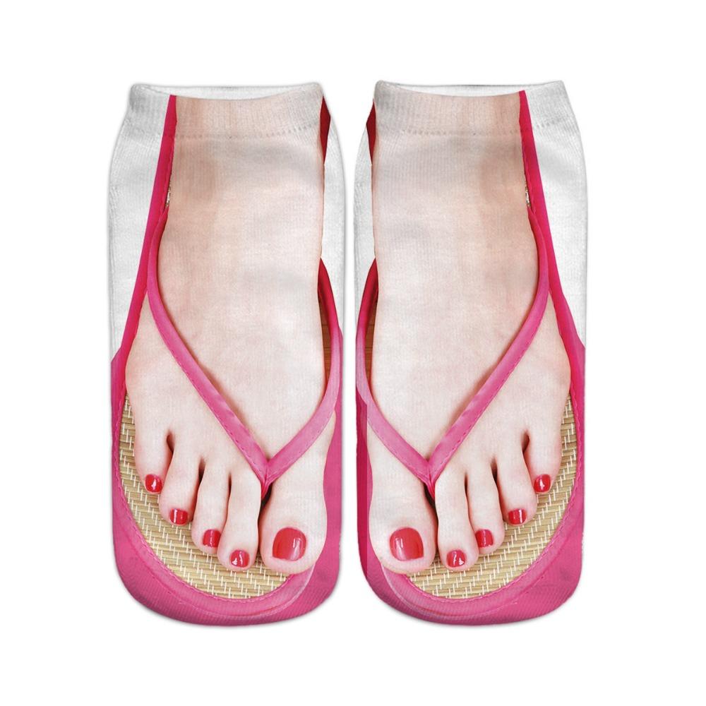 Gemusterte 3D-gedruckte Socken Knöchelhoch Lustige kurze Socken Lässige Flip-Flop-Socken Damen