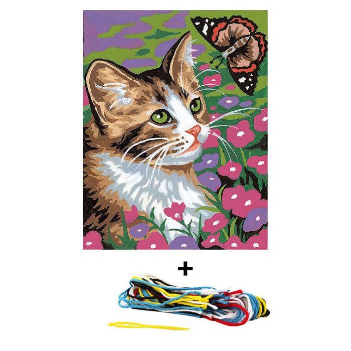Kit canevas - Margot - Chat - 20x25cm - Toile imprimée - Aiguille incluse