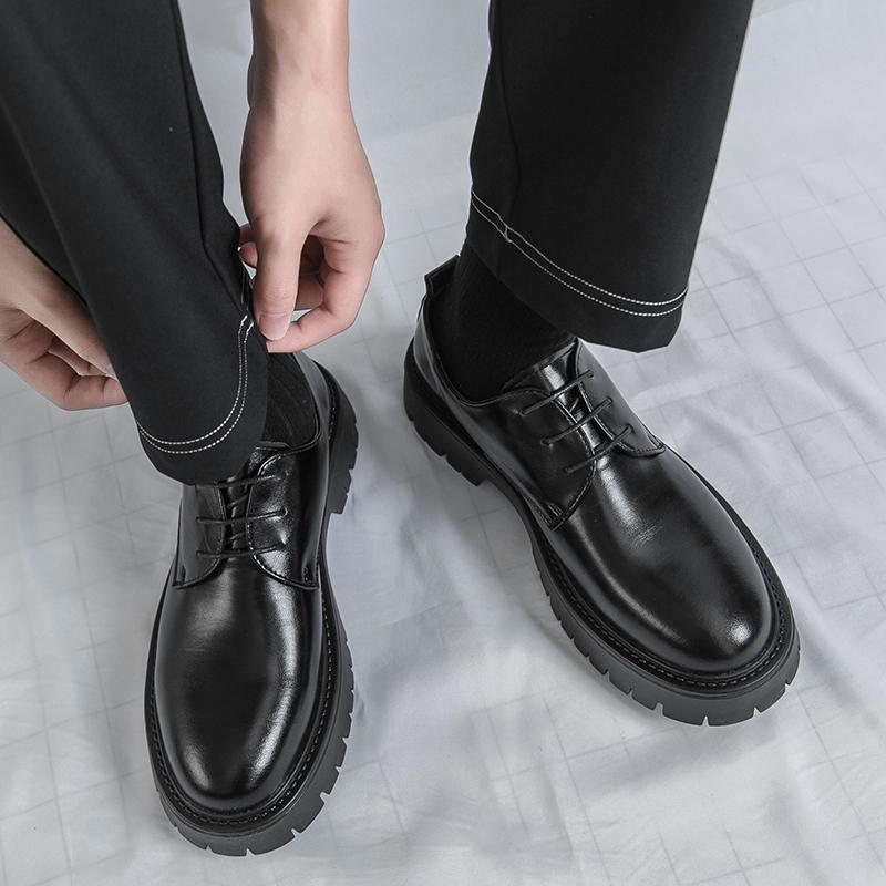 Herren Oxfords Kleid Schuhe Dicke Sohle Formell Business Braun Leder Plateauschuhe Smoking Hochzeitsschuhe Übergröße