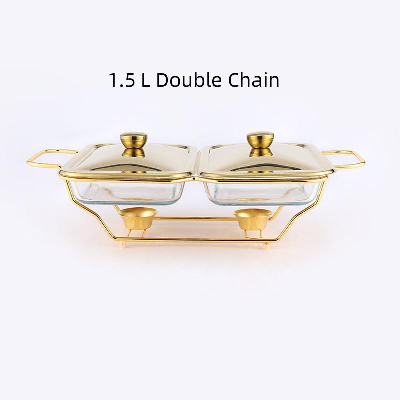 Золотой/Серебряный Прямоугольный Стеклянный Горшок Большой Вместимости Буфетная Плита Спиртовой Горшок Ресторан Стеклянный Контейнер для Подогрева Пищи