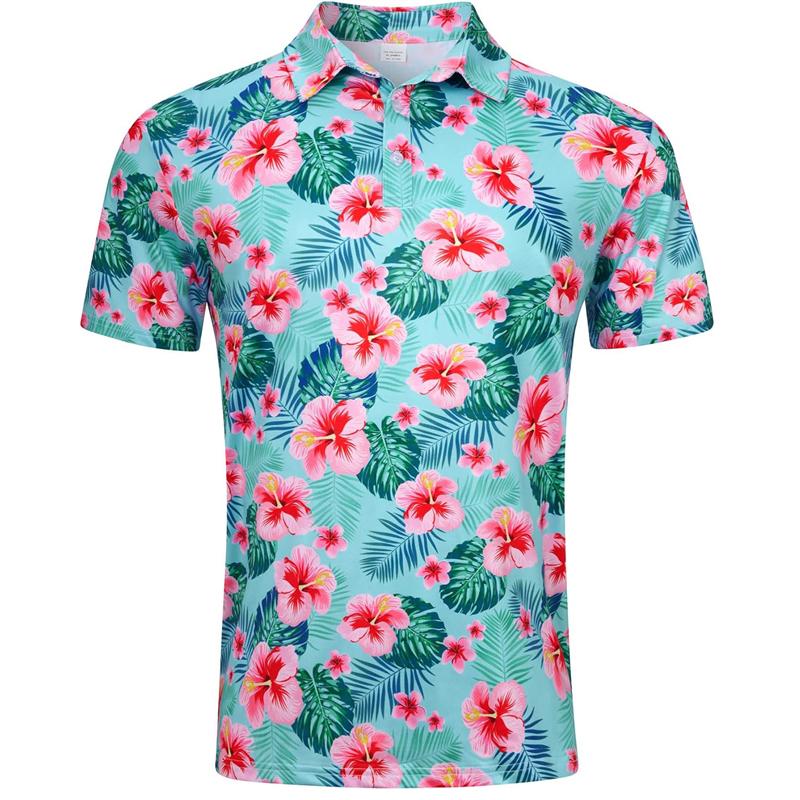Hawaiian Flower Plants 3D Print Polo Shirts For Men Clothes Harajuku Short Sleeve Cool Button