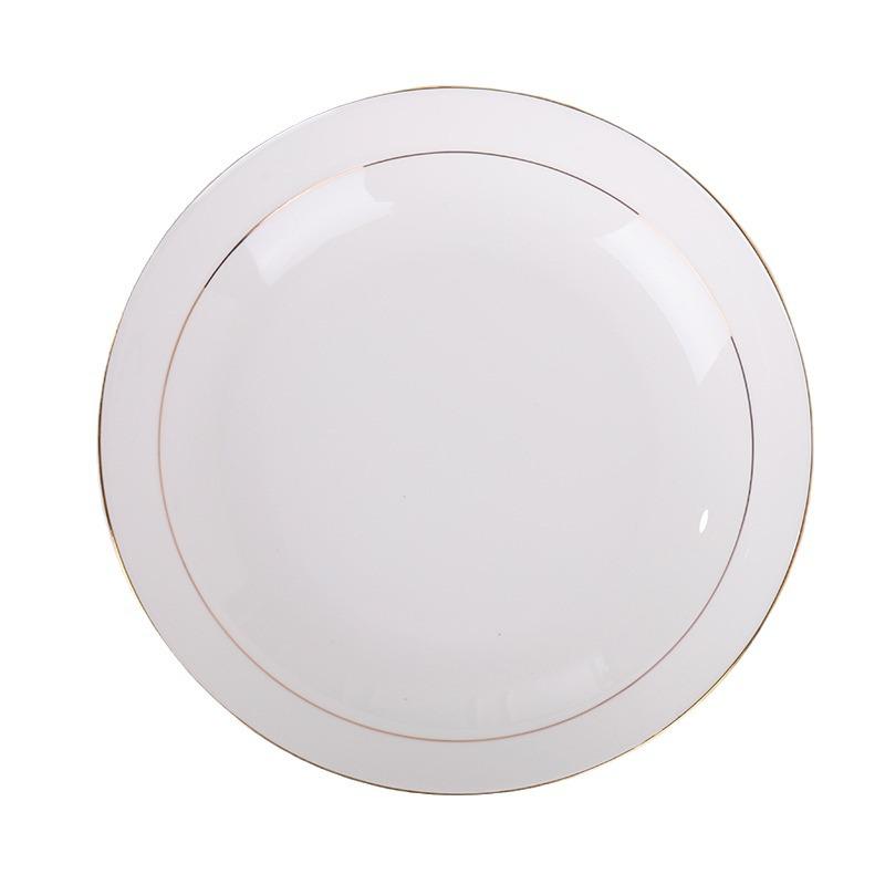 Gold-Trimmed Bone China Dinner Plate - Jingdezhen White Ceramic