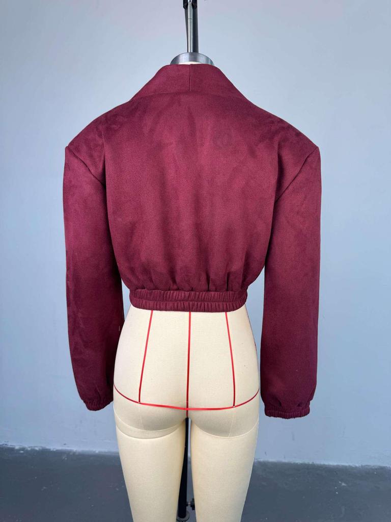 Burgundy Slimming V-Neck Double-Breasted Jacket - 2025 Spring Women's Fashion