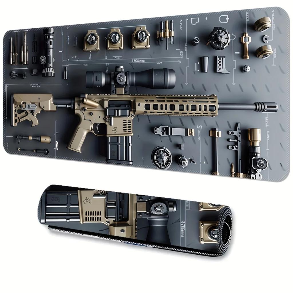 Tappetino per Mouse da Gioco Grande di Precisione Forma Ovale Design Tattico con Pistola Tappetini da Scrivania Fondo in Gomma Antiscivolo 500X1000 Superficie Lavabile Tappetino per Ufficio