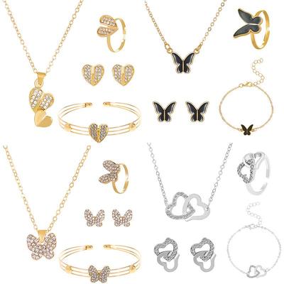 Creative European-American Design Butterfly and Heart Jewelry Set