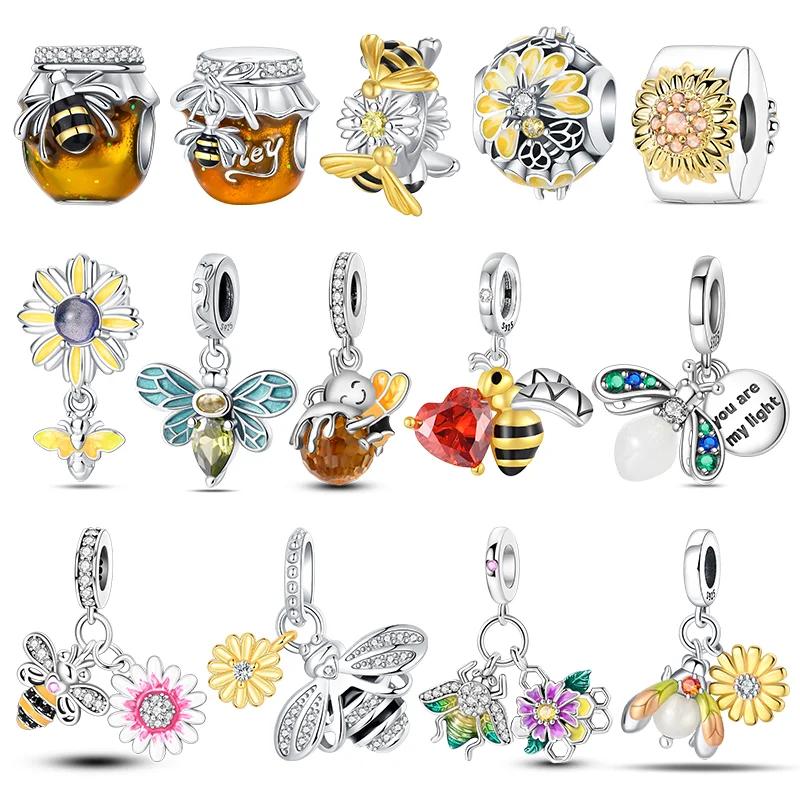copper Insect Yellow Sunflower Firefly Bee Honey Pot Dangle Charm Bead Charms Bead Charms Pendant Compatible With Bracelets Necklaces Do It Yourself J