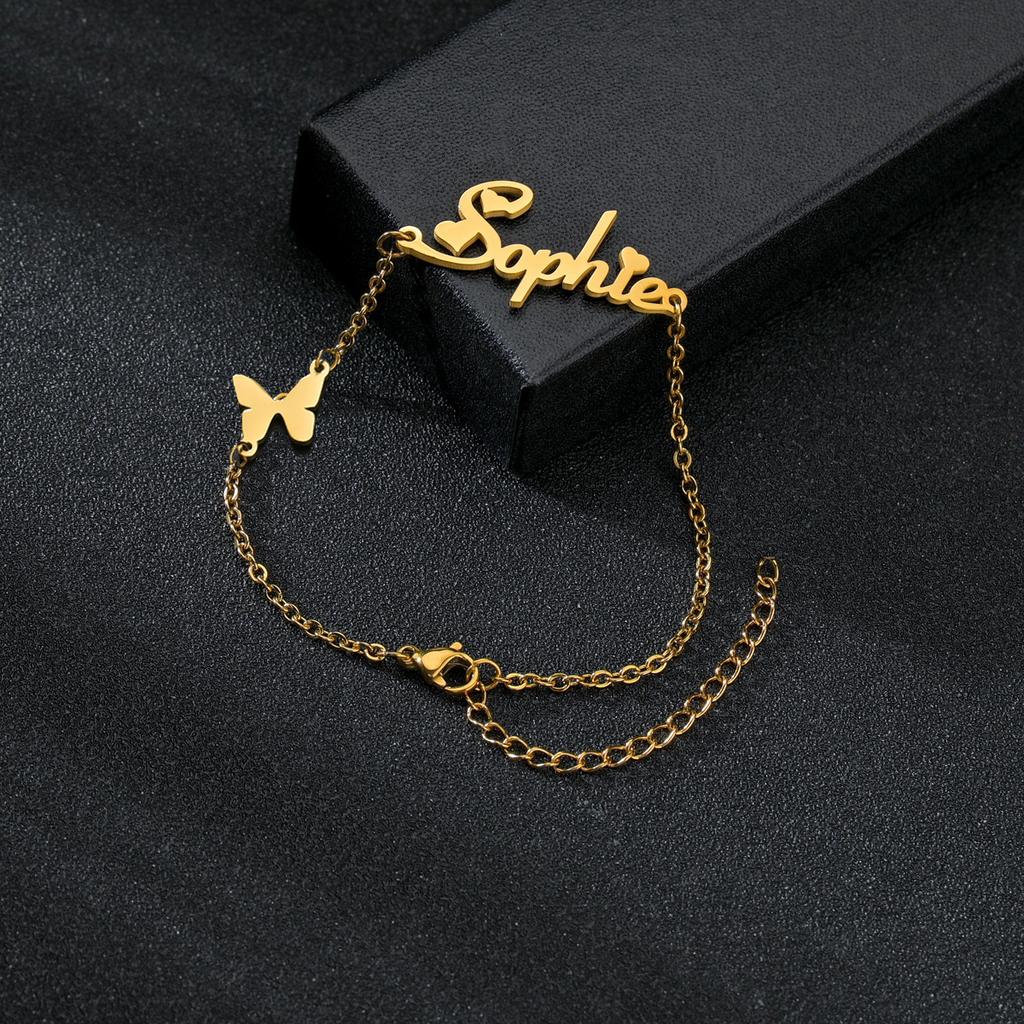 Atoztide Personalized Custom Name Crown Heart Bracelet Thick Chain for Women Stainless Steel Zircon Flower Bangle Jewelry Gift