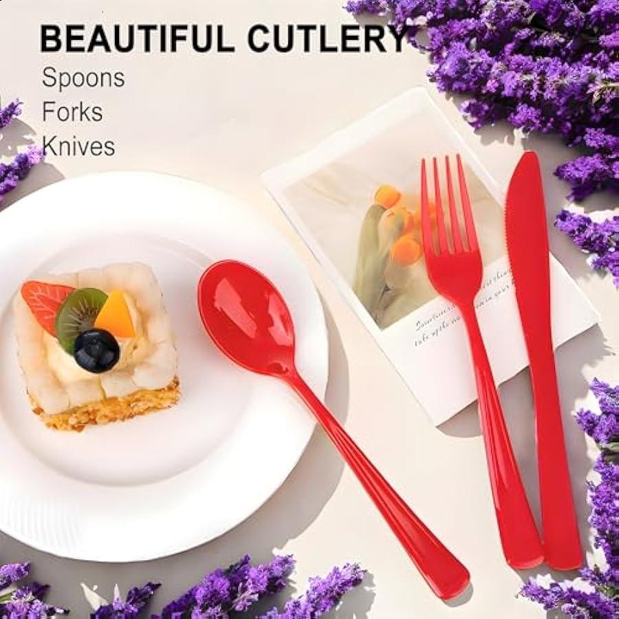 150 Pcs Disposable Plastic Cutlery Set Plastic Silverware Heavy Duty Utensil Sets 50 of Each Forks Spoons and Knives Disposable