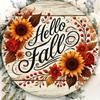 Hello Fall Metal Sign Sunflower Autumn Leaves Wall Decor Rustic 2D Iron Art Home Bar Cafe Kitchen Gift