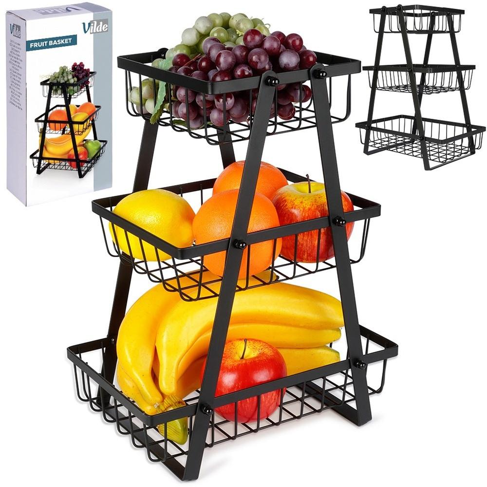 Black metal fruit basket, 3-tier