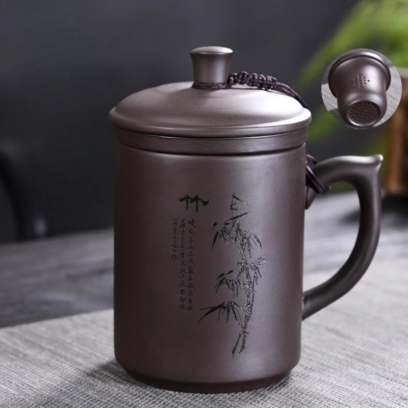 

Antique Purple Clay Teacup Hand-painted Portable Tea Infuser Chinese Tea Cup Traditional Tea Accessories Home Drinkware 200ml
