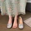 5 cm kleiner Innenhöhenzuwachs Ballerinas Damen Oberbekleidung eckige Spitze silberne Einzelspangen Schleife 2024 Mary Janes