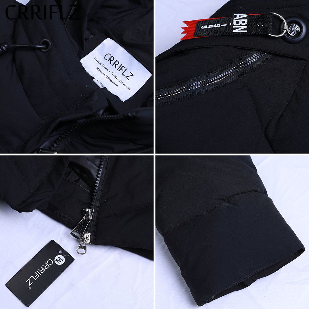 Jachetă parka din bumbac cu puf de iarnă pentru femei Jachetă medie lungă cu glugă, mânecă completă, buzunar cu fermoar, slăbită, caldă, groasă, culoare solidă, negru