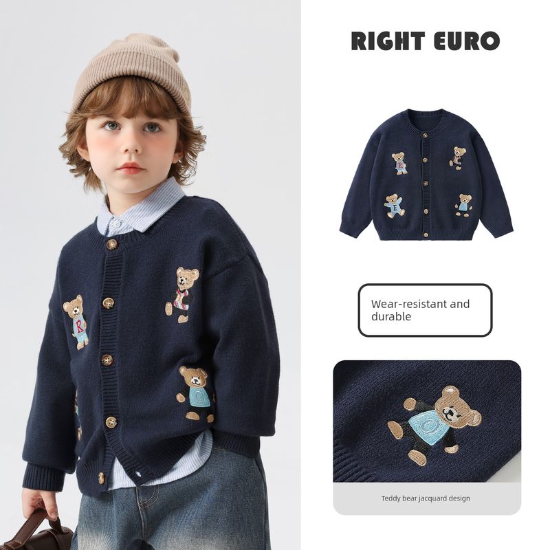 Right European Style Boys  Preppy Knitted Cardigan Sweater Jacket Autumn Children s Baby Top Autumn Style Navy blue 90cm