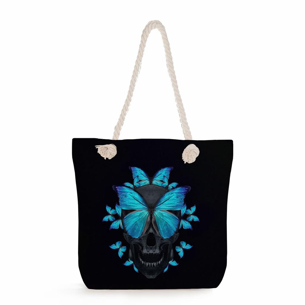 Skull print thick rope single-shoulder beach bag 7298 KTB