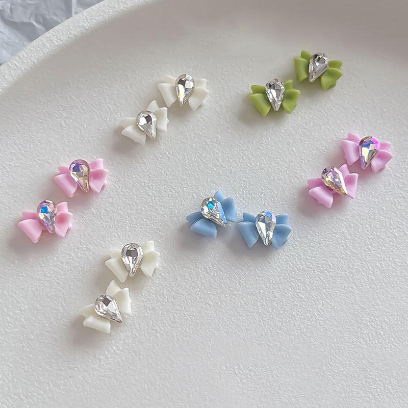5 Pcs 3D Resin Nail Art Bow Charms With Teardrop Rhinestone Crystal Diamond Accessories Nails Decoration Supplies Material
