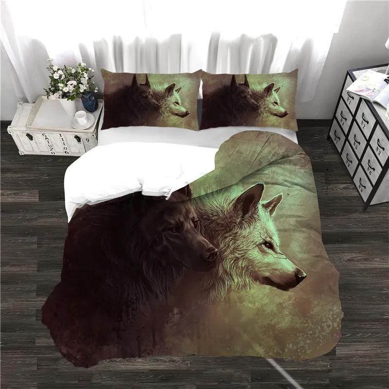Comforter Dropship China Bedding Set Home Textile Print Western Stars Moon Wolf Bedroom Duver + S Full Size Bed Set Animal