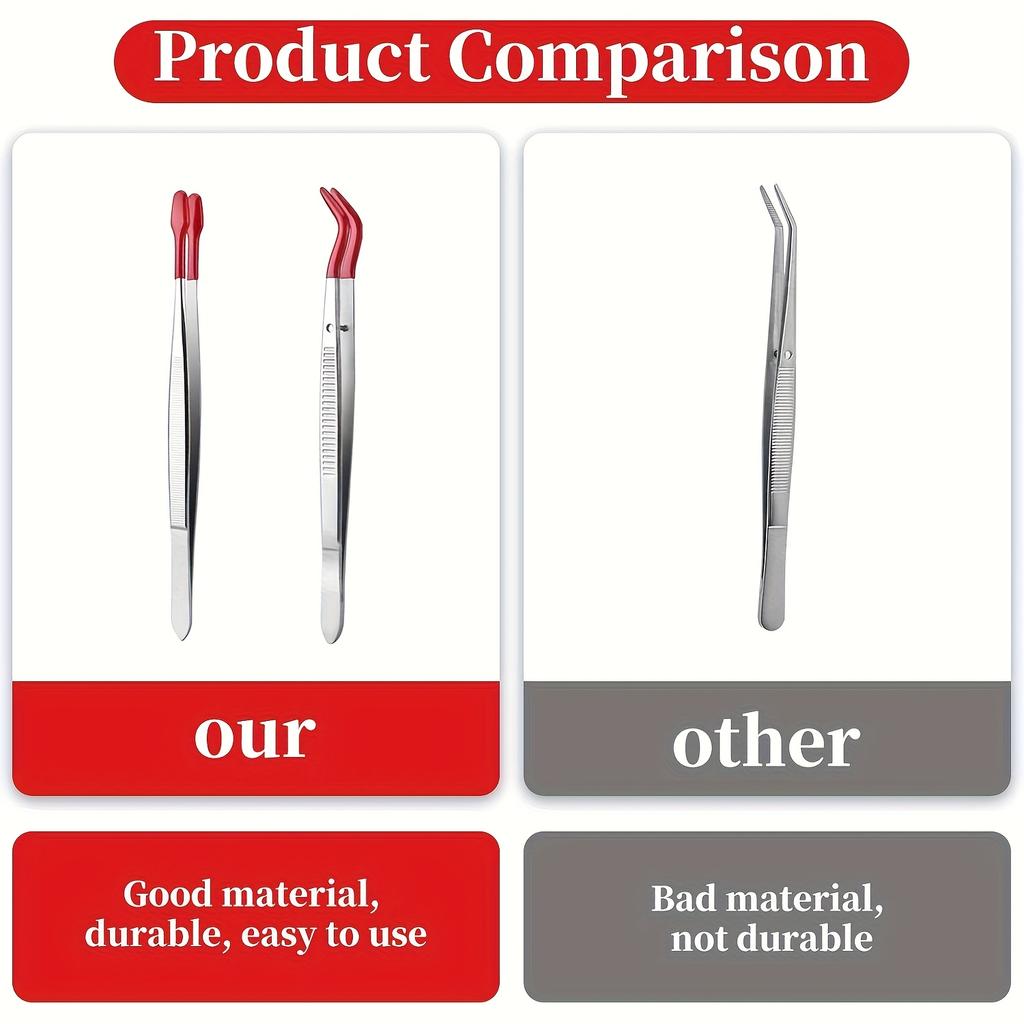 Tweezers of Different Sizes, Stamp Tweezers, Metal Sticker Tweezers with Soft PVC Coating, Flat Head, Elbow, Non-slip Angle Tweezers