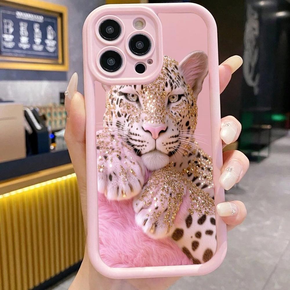 Pink diamond studded tiger pattern phone case suitable for iPhone 17 16 15 14 13 12 11 Pro/Max/Plus anti drop and shockproof
