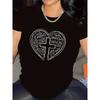 European sizes Black and White Polyester T-Shirt with Heart Design for Home Decor, Durable and Comfortable, Ideal for Living Room or Dining Area