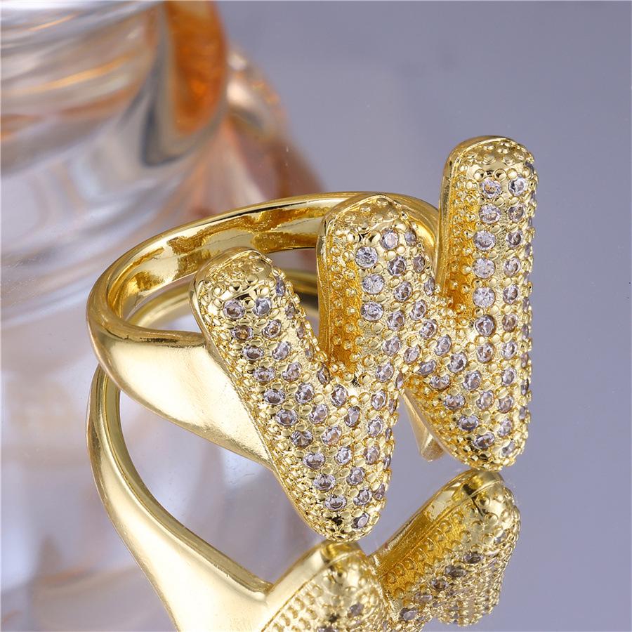 Zirkon Kupfer Mikro-Eingefasst 26-Buchstaben Offener Ring - Europäischer & Amerikanischer Weihnachtsschmuck