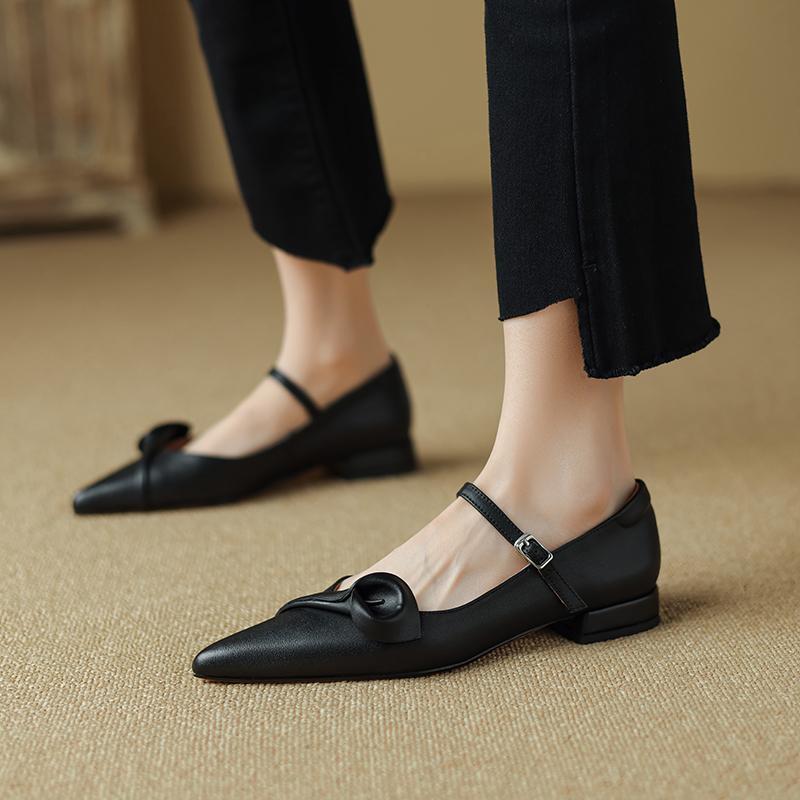 2024 New Fashion Genuine Leather Pumps Women Pointed Toe Pigskin Lining and Insole Ladies Office Mary Jane Shoes Heels Women