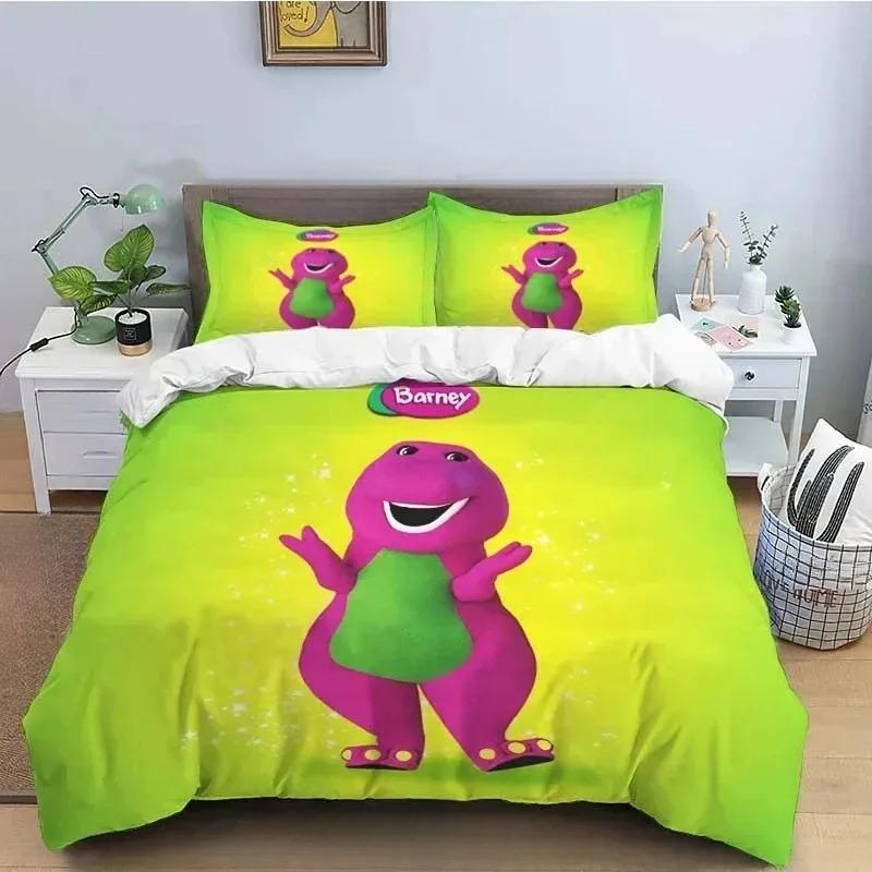 

Комплект постельного белья с милым рисунком «Друзья Барни» с рисунком динозавра, пододеяльник, наволочка для мальчиков, двуспальное одеяло размера «king-size», подарок 135X200cm-2pcs