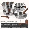19pcs Stainless Steel Cookware Set with Detachable Handle Pots and Pans for Induction Cooking RV/Camping Use Removable Handle O