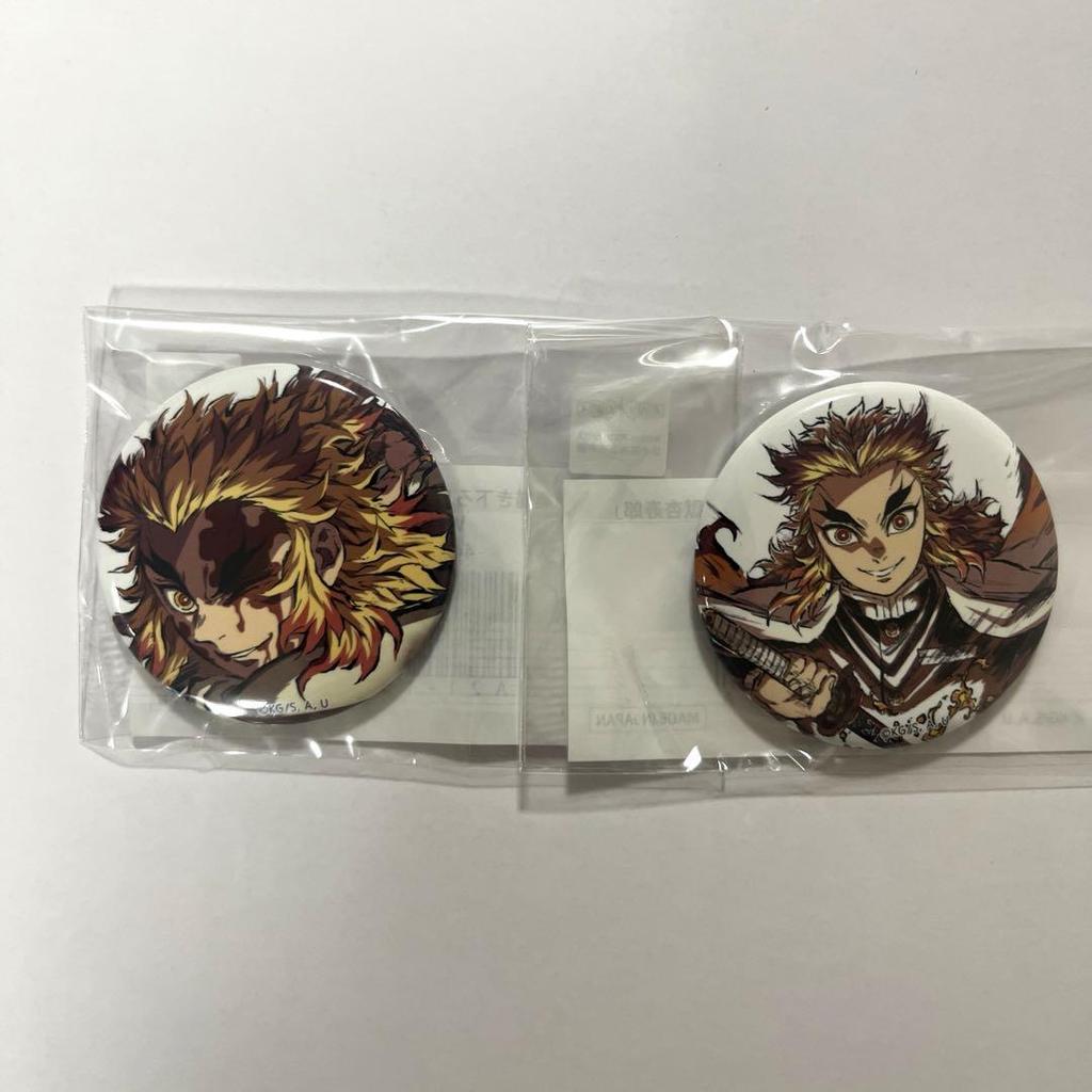 [USED] Demon Slayer: Kimetsu No Yaiba Rengoku Kyojuro WEBSHOP Lottery A Prize Big Acrylic Stand Can Badge 2 Pieces