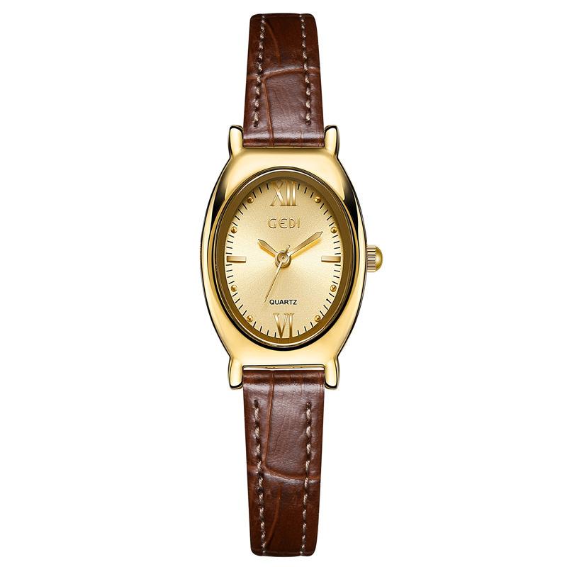 High-Value Leather Women'S Watch, Exquisite Oval High-End Quartz Watch, Guangzhou Women'S Waterproof Watch