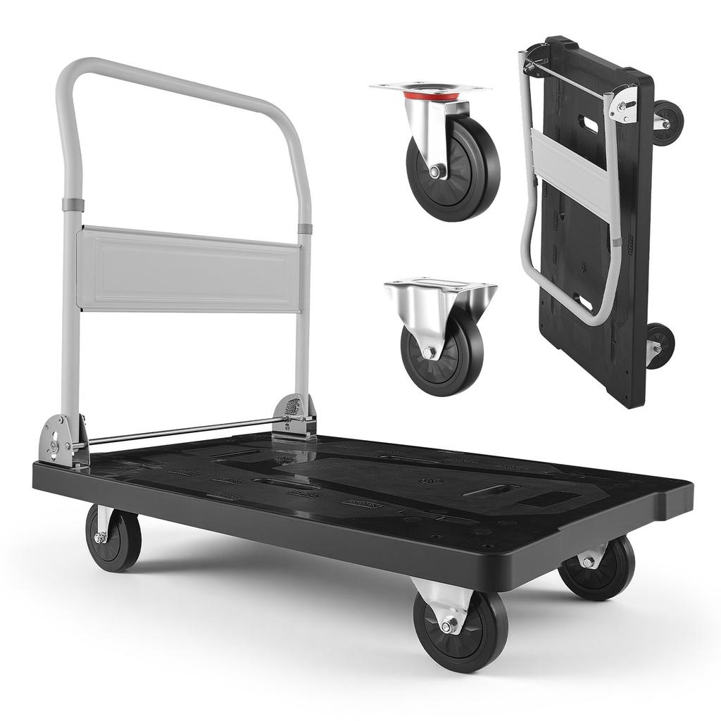 VEVOR Foldable Push Cart Dolly, 299.37 kg Capacity, Folding Platform Truck with Swivel Wheels, Moving Platform Hand Truck Flatbed Cart