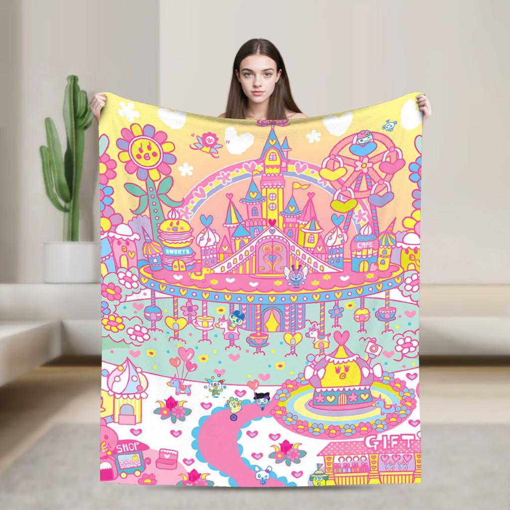 Japanese Cute Tamagotchis Blanket Flannel Funny Breathable Throw Blanket for Coverlet Autumn/Winter
