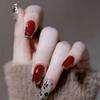 Leopard Artificial Nail Print Middle Square Wine Red Color Wearable Manicure