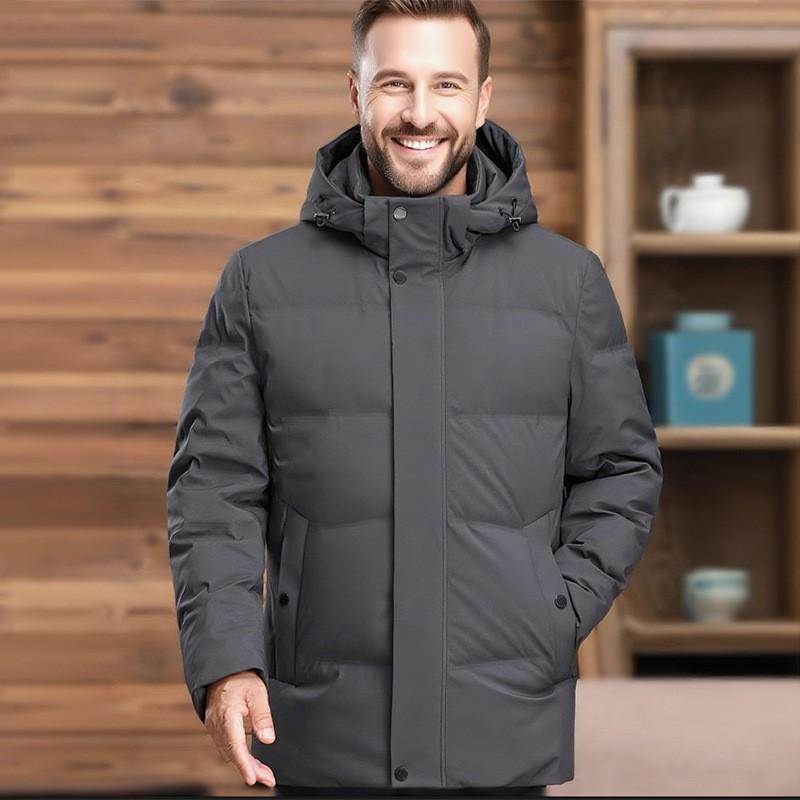 Mens Winter Down Jacket Plus Size Business Casual Hooded Windproof Thick Cold Weather