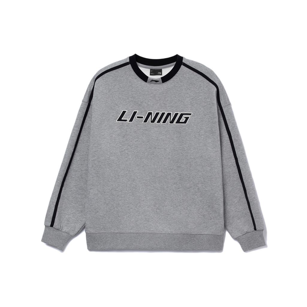 Li-Ning New Loose Fit Round Neck Pullover Sweatshirt With Embroidery Print Unisex Sweatshirt Gray YWDT541-3