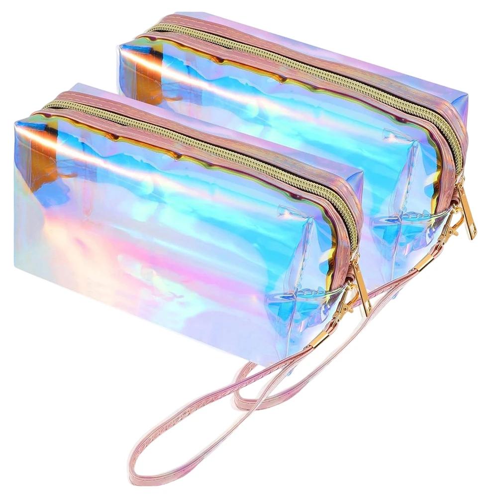 

Trendy 2-Piece Iridescent Holographic Makeup Bag Set For Travel & Daily Use Makeup Bag PVC Cosmetic Pouch Travel Organizer China Mainland