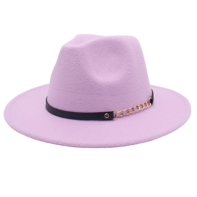 New Shanghai Gentleman Felt Hat, Belt, Iron Chain,Foreign Trade Top Hat, Light-Bottomed Fedora, Large Brim Hat