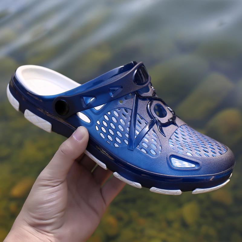 Men's Large Size Closed-Toe Breathable Beach Sandals: Non-Slip, Thick Sole, Casual Summer Half-Slippers