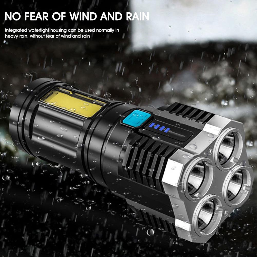 High Power LED Flashlights Camping Torch with 4 Lamp Beads and COB Side Light Rechargeable Portable Hand Lantern 4 Lighting Mode