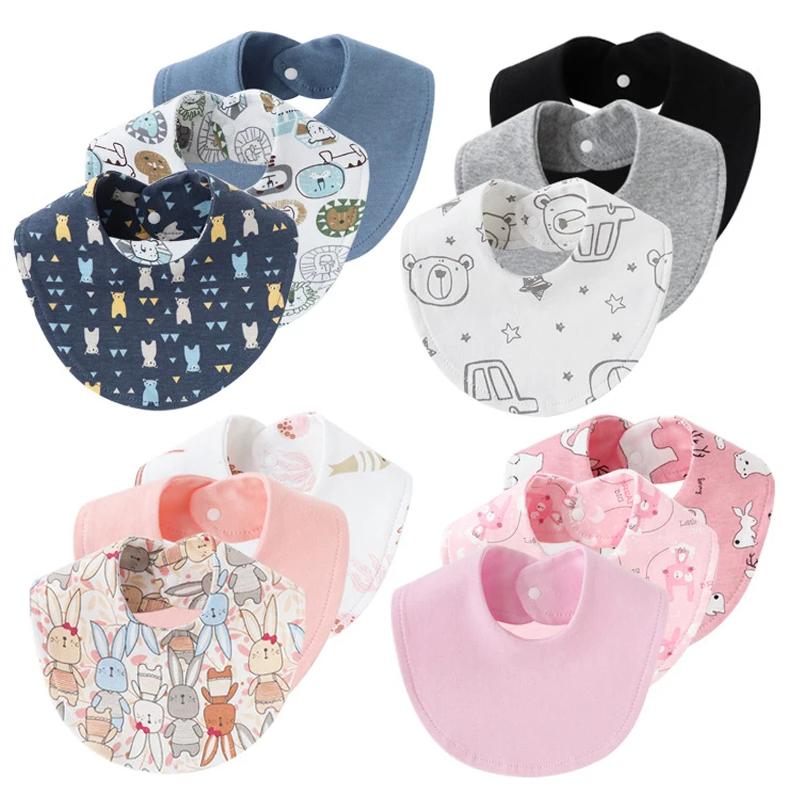 3Pcs Baby Cotton Bibs Burp Cloth Cartoon Print Infant Saliva Towels for Girls Boys Newborn Bib Toddler Stuff Baby Accessories