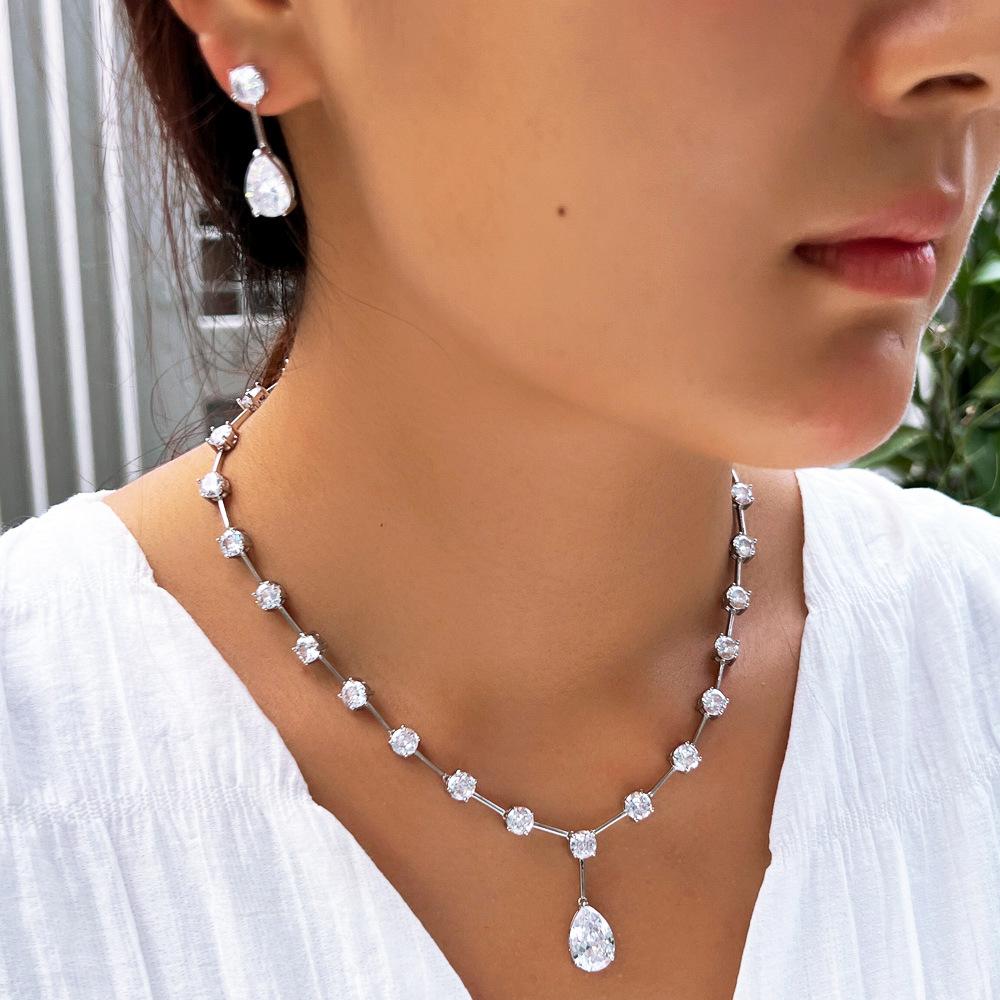 Necklace Earrings Design Water Drop Set Chain Bridal Wedding Dinner Dress Accessories Zircon Set