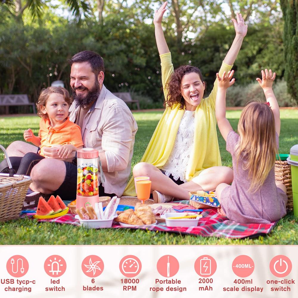 Portable Blender Mini Juicer Machine Shakes Smoothie Blender Electric Fruit Mixer Extractor With 6 Blades