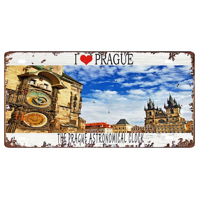 Prague Travel City Car Lisence Vintage Poster Souvenir Metal Sign Retro Plaque For Wall Shop Bar Home Decor 30X15CM  DC-0958A
