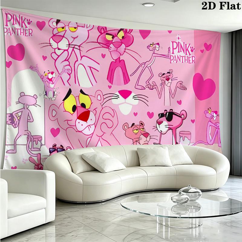 Pink Panther Wall Tapestry Aesthetic Wall Hanging Printed Fabric Blanket Decorative Tapestries for Bedroom Living Room Home Decor