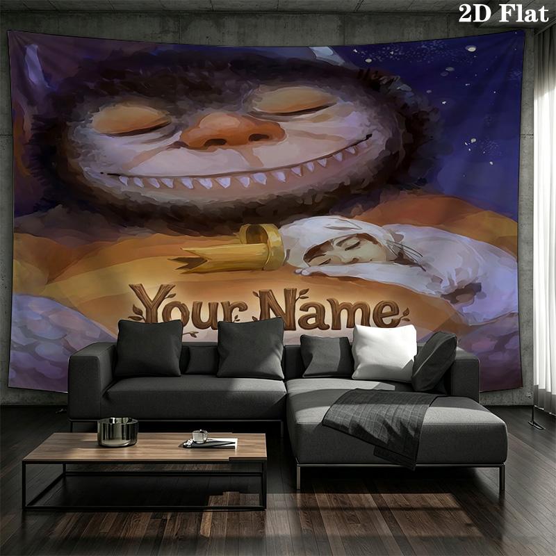 Monster Adventure Custom Name Wall Tapestry Aesthetic Wall Hanging Printed Fabric Blanket Decorative Tapestries For Bedroom Living Room Home Decor