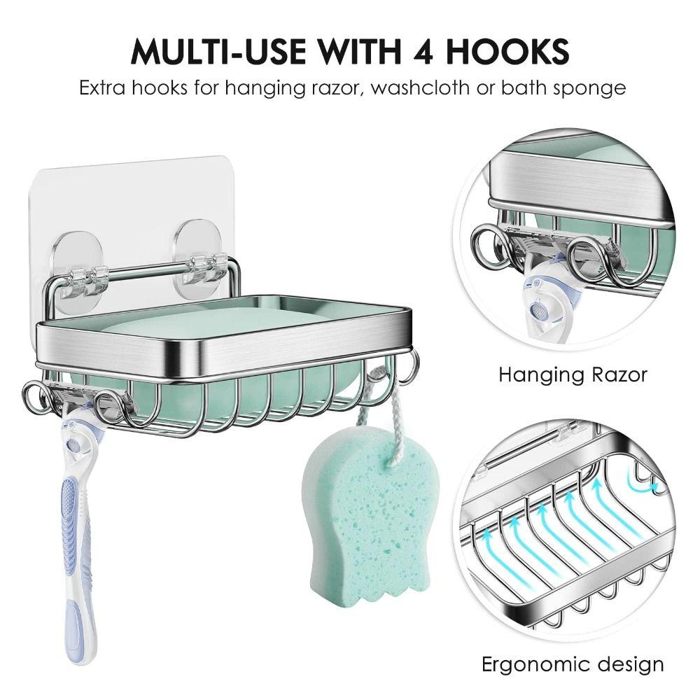 Self Adhesive Wall Shelves Rustproof Wall-Hung Metal Soap Tray Shower Storage Basket  Soap