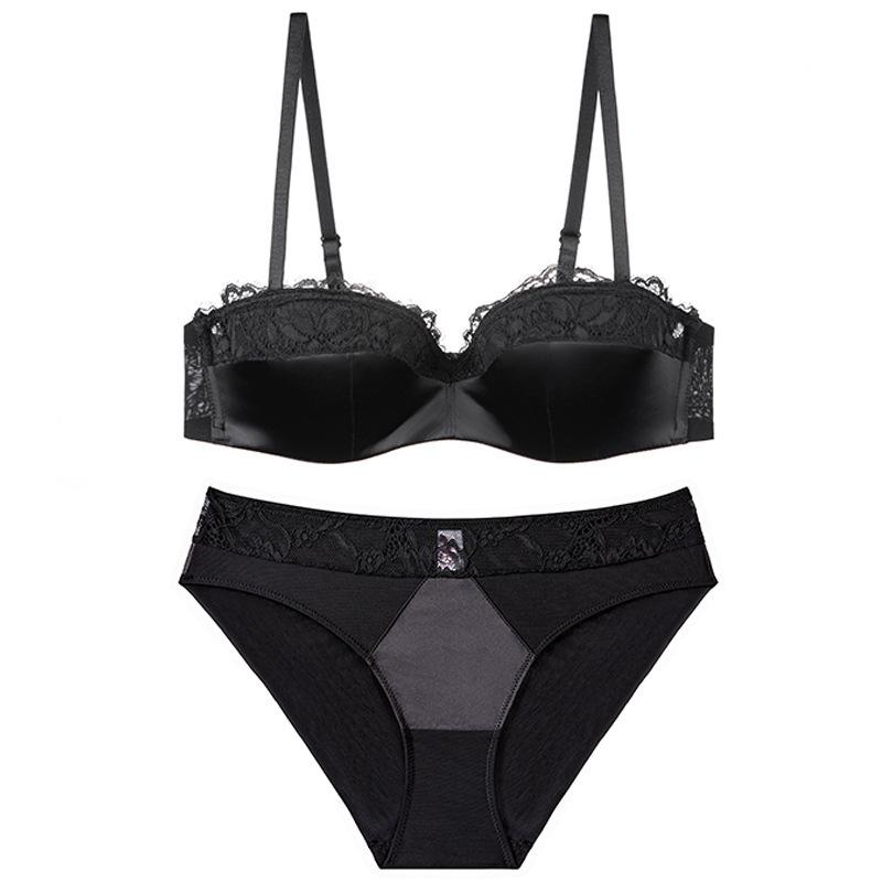 

Сексуальное нижнее белье Французское тонкое маленькая грудь показывает большое собирающее нижнее белье половина чашки гладкий и бесшовный кружевной бюстгальтер 85E чёрный